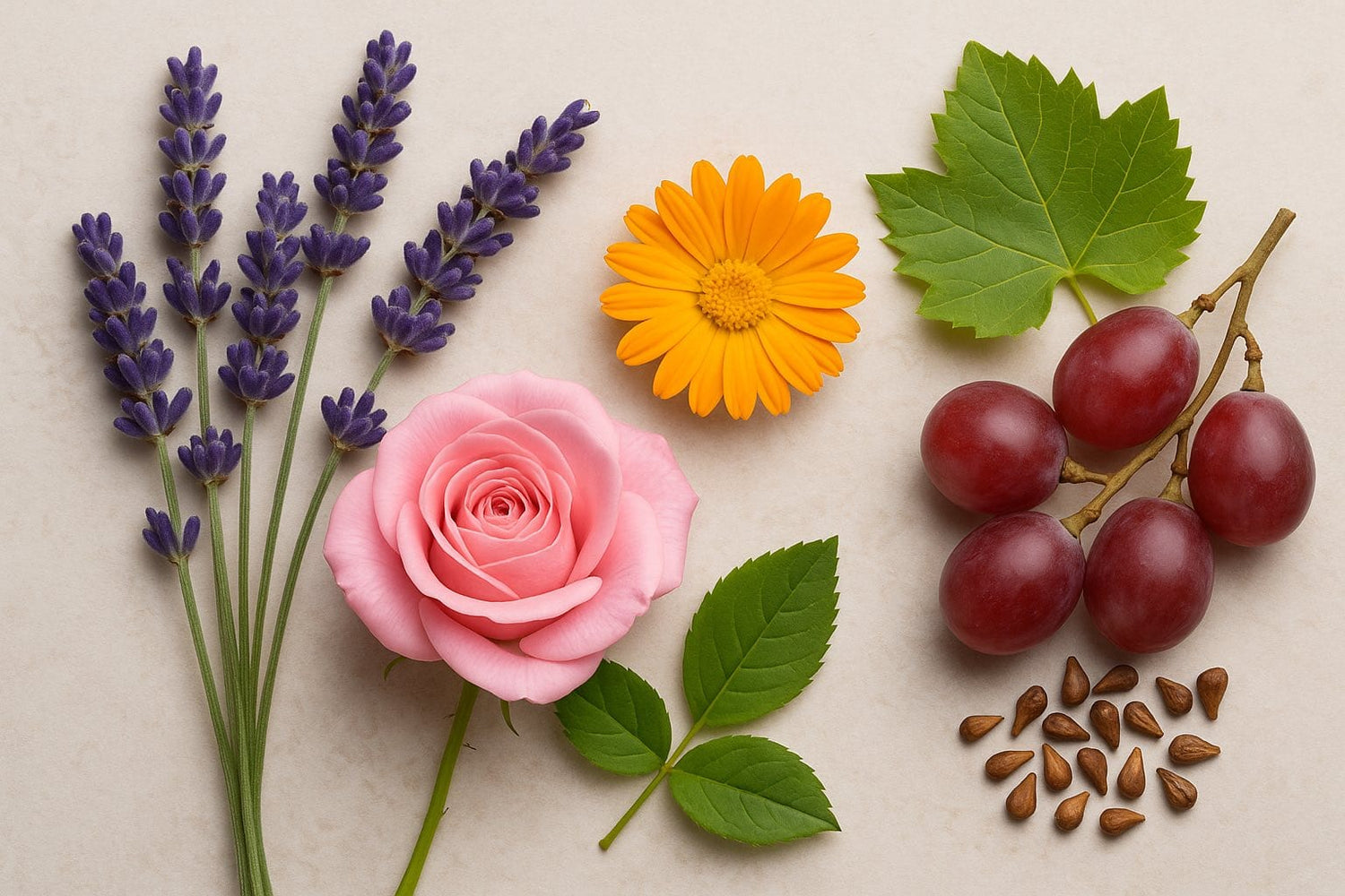 Fragrances and perfumes that feel like a hug: lavender, rose, marigold, and grape elements for natural scents and beauty gifts.