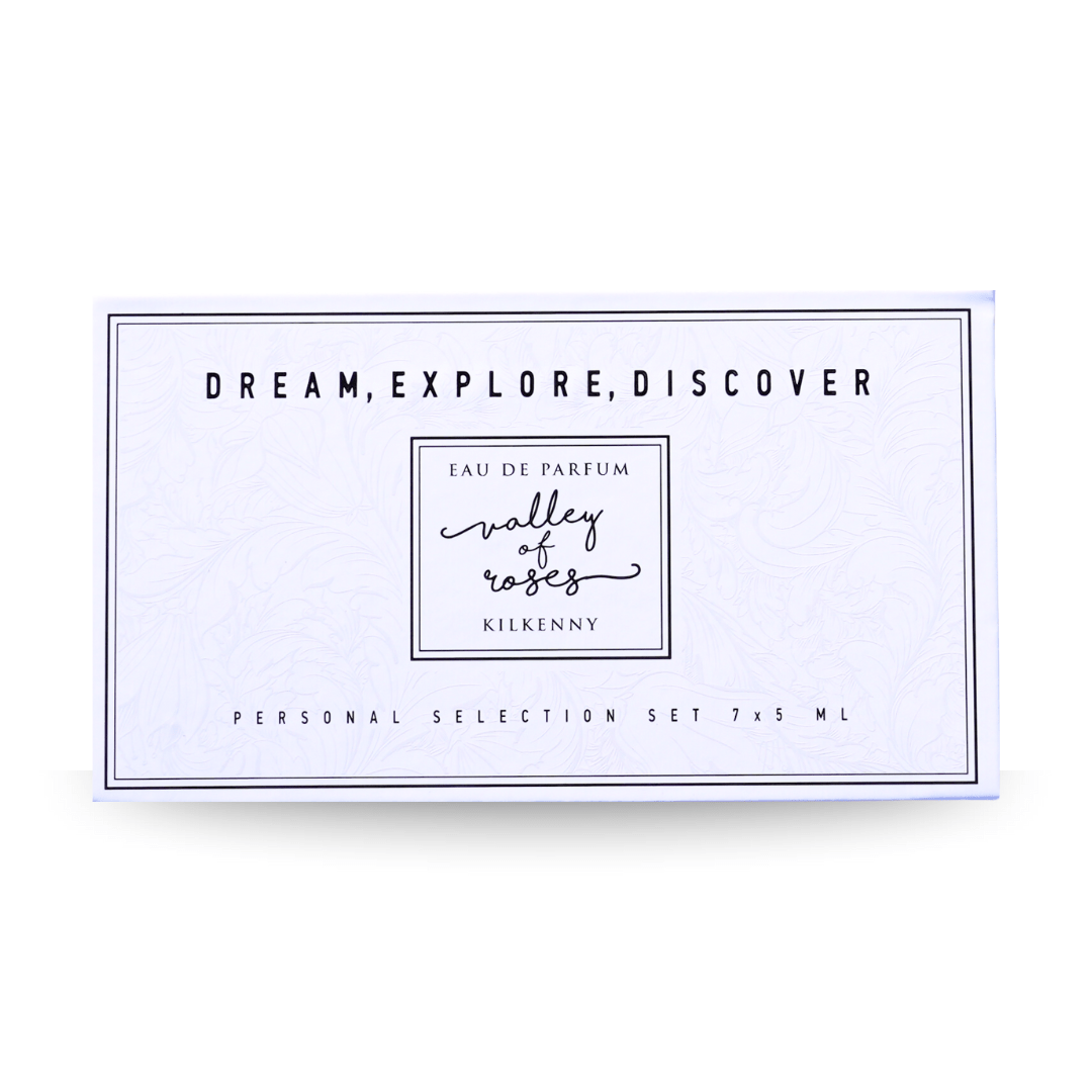 Discovery sets perfume by Valley of Roses Kilkenny, featuring 7x5ml eau de parfum, perfect gifts, explore fragrances, Irish perfumes.