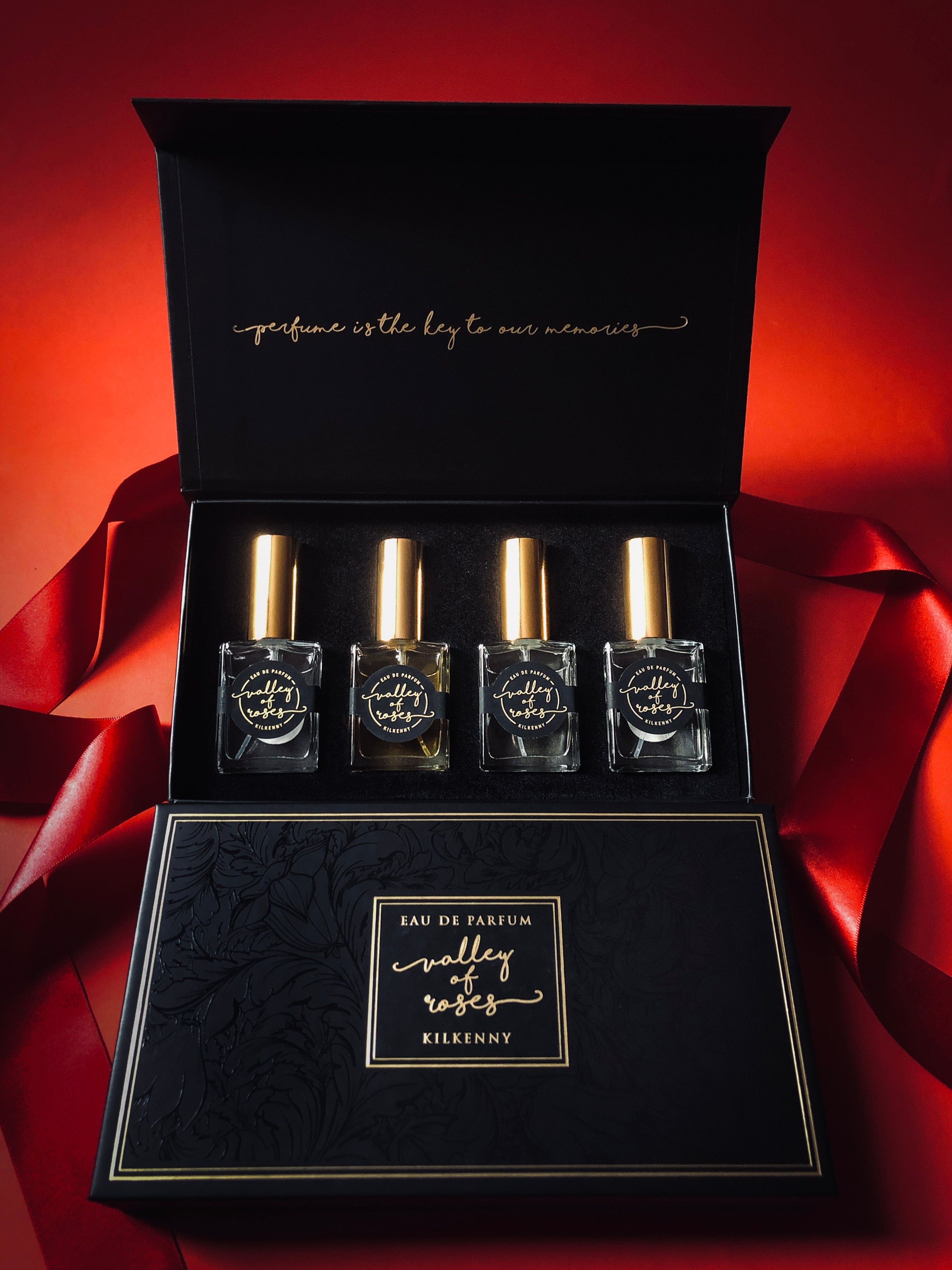 Easy Gifting Esemble with Valley of Roses mini perfume set, perfect for Mother's Day gifts and stocking fillers, fragrance shop.