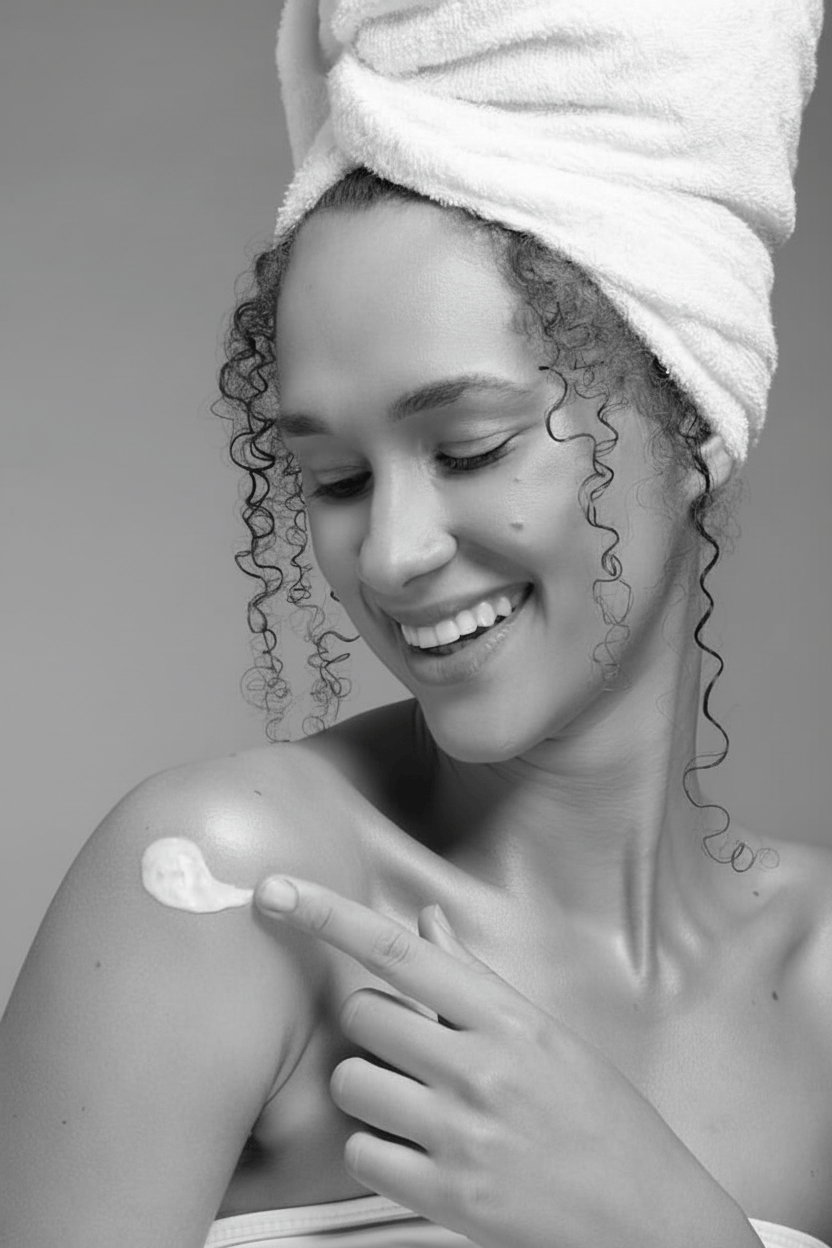 Черно-бяла снимка с бял крем