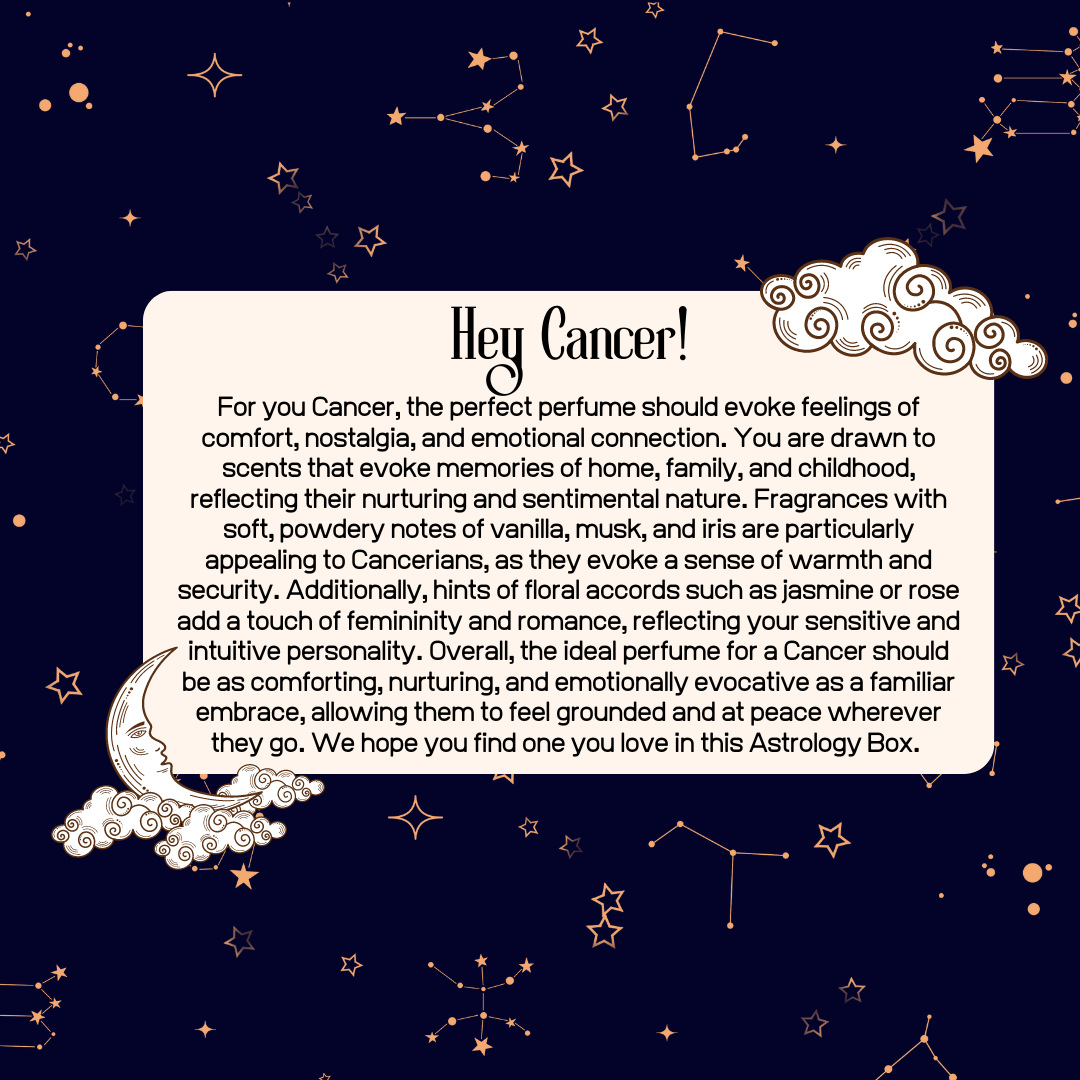 Cancer Astrology Box for Her featuring nurturing scents, emotional connection, and comfort in a beautifully designed presentation.
