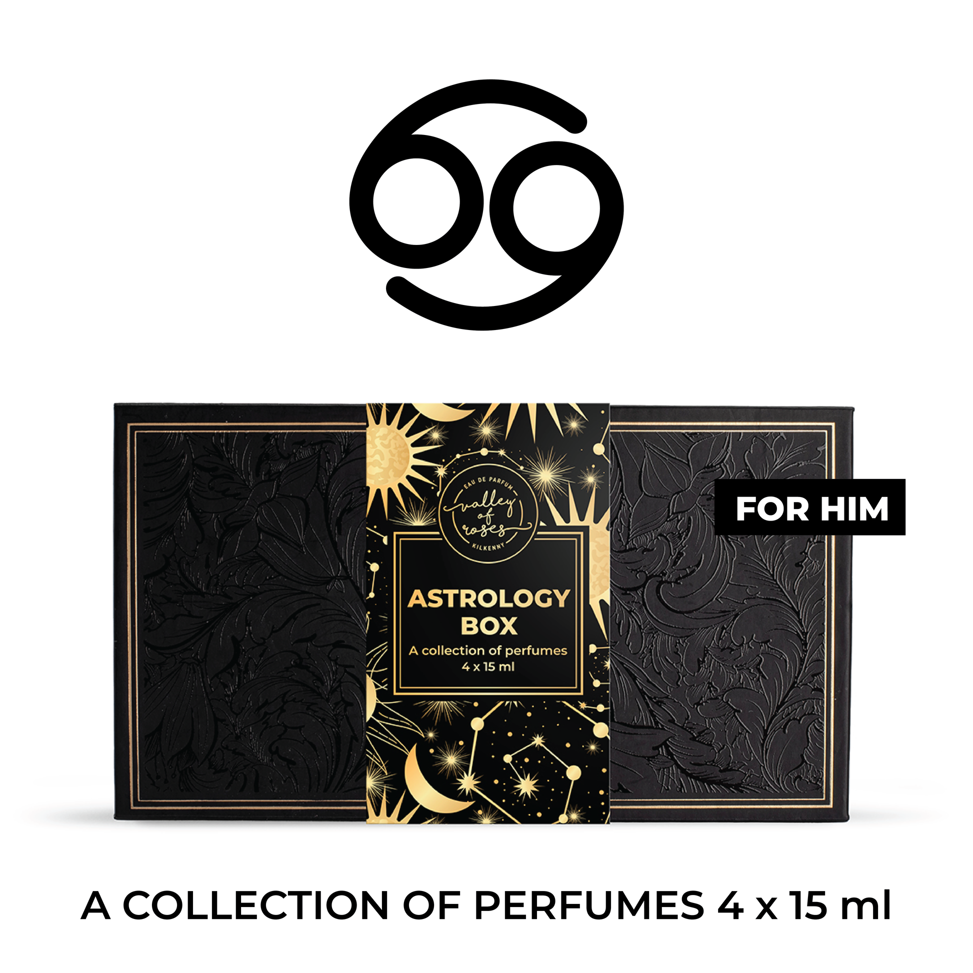 Cancer Astrology Box for Him - A collection of 4 x 15 ml perfumes, ideal for gift giving and scent layering.
