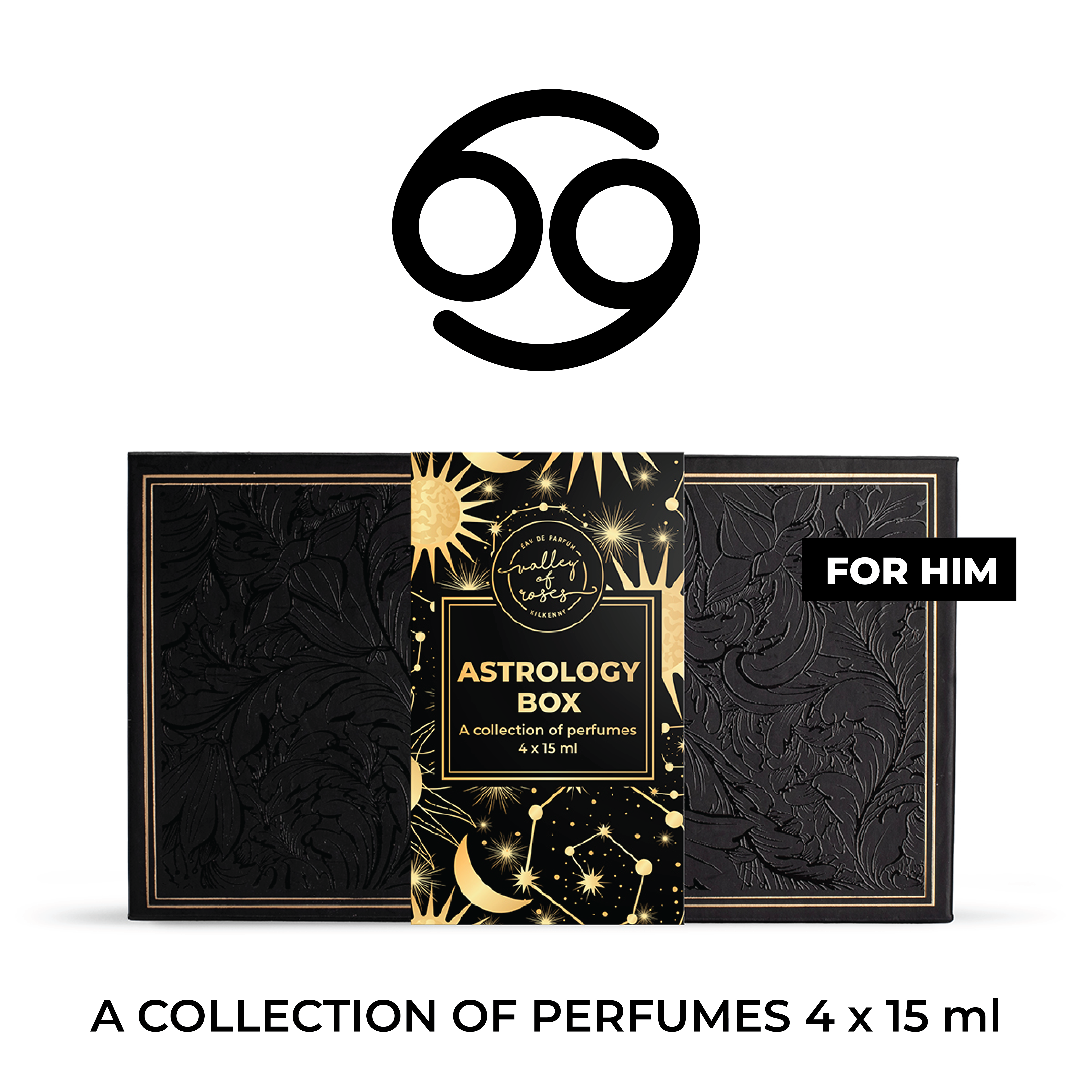 Cancer Astrology Box for Him - A collection of 4 x 15 ml perfumes, ideal for gift giving and scent layering.