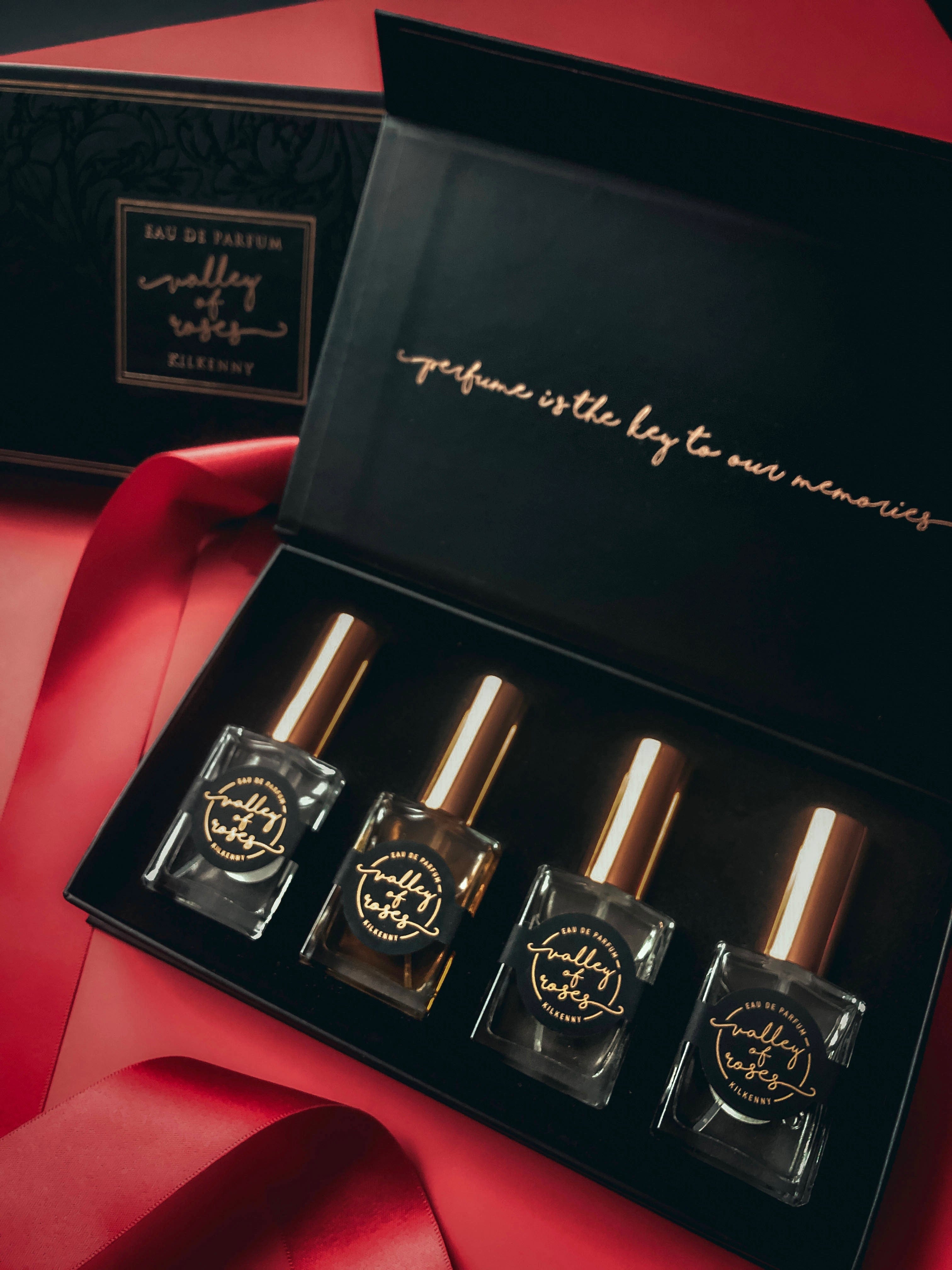 Easy Gifting Ensemble - Valley of Roses four mini perfumes in elegant box, perfect for birthdays, Mother's Day, and gifts for everyone.