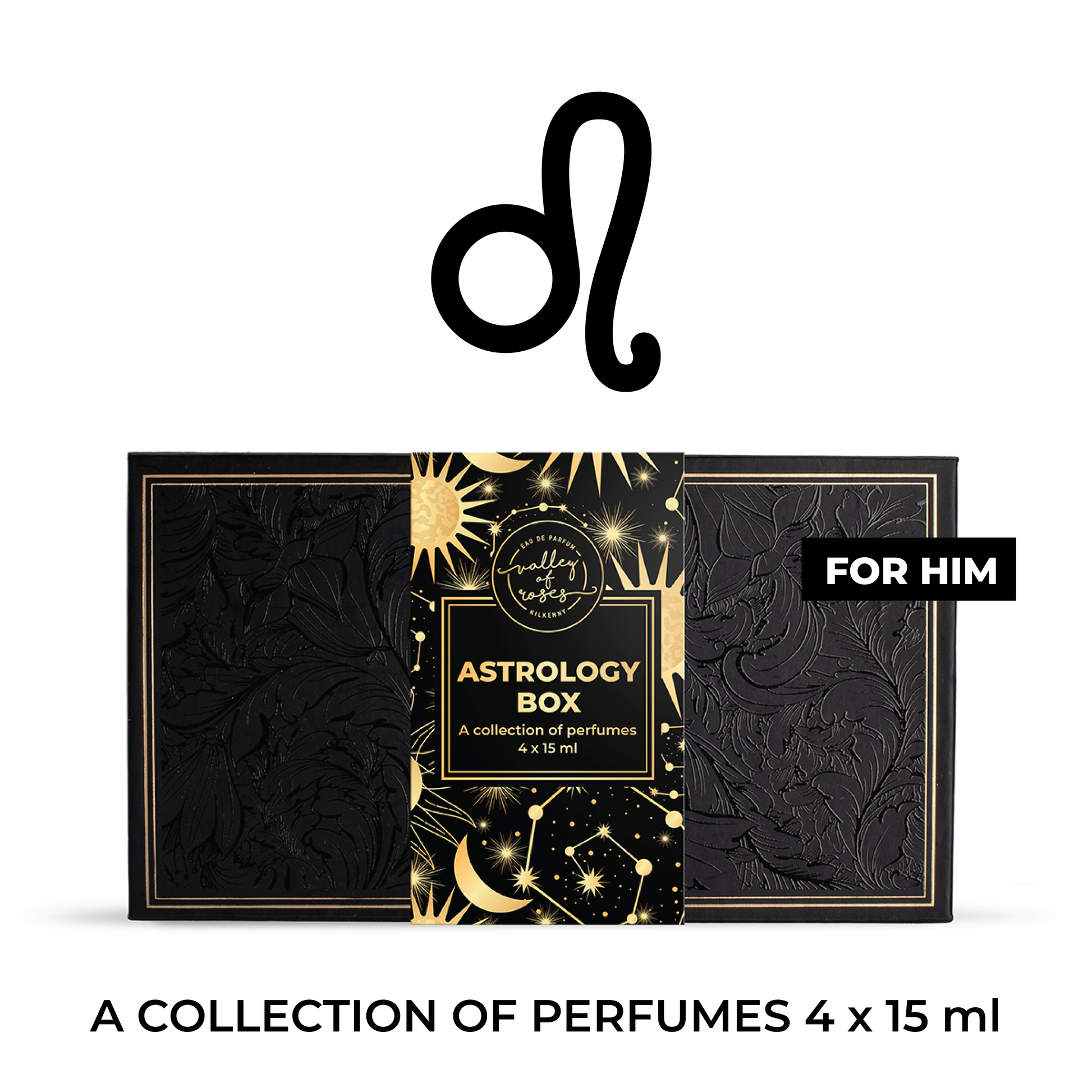 Leo Astrology Box for Him, collection of perfumes, gifts for him, fragrant astrology gifts, luxury perfume set.