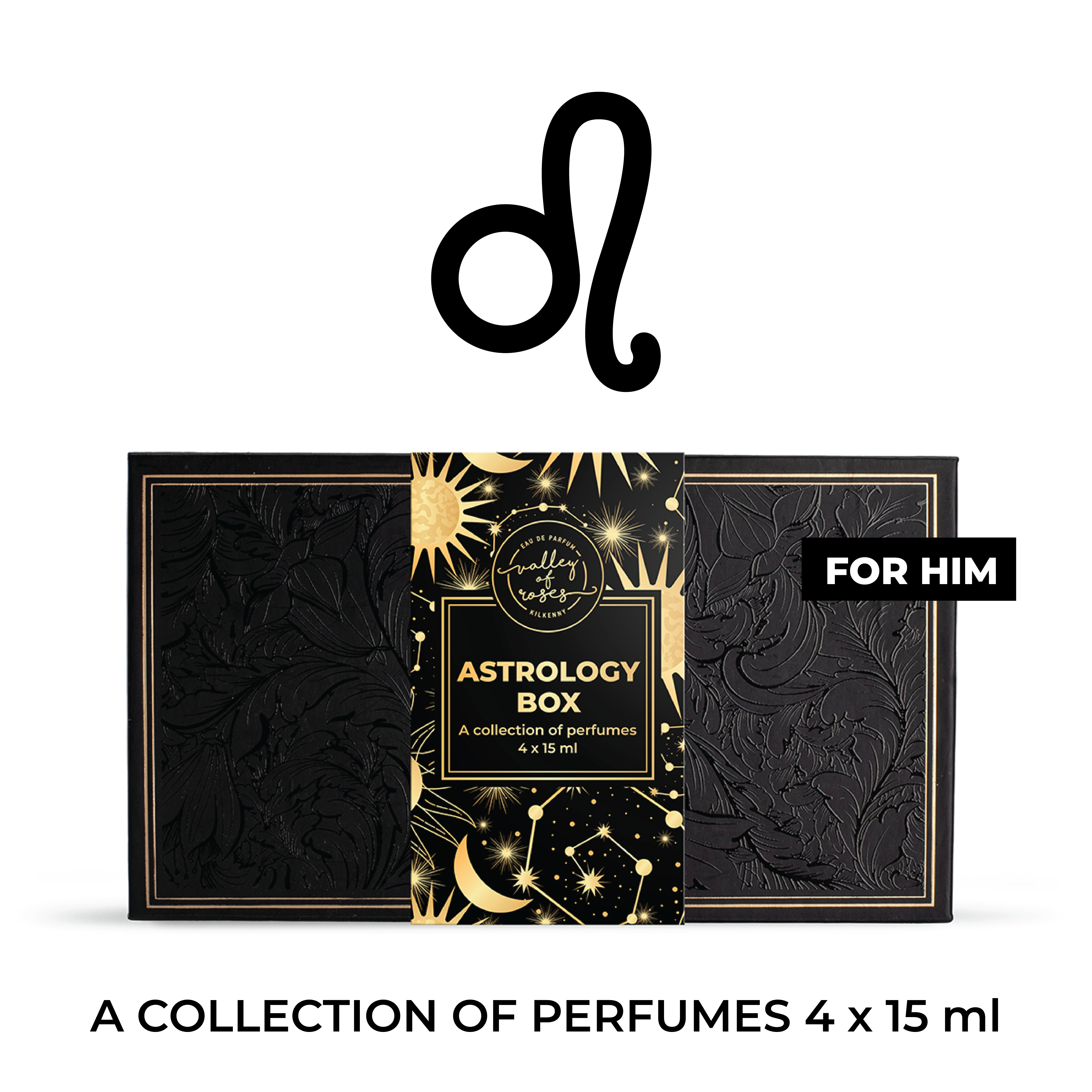 Leo Astrology Box for Him, collection of perfumes, gifts for him, fragrant astrology gifts, luxury perfume set.