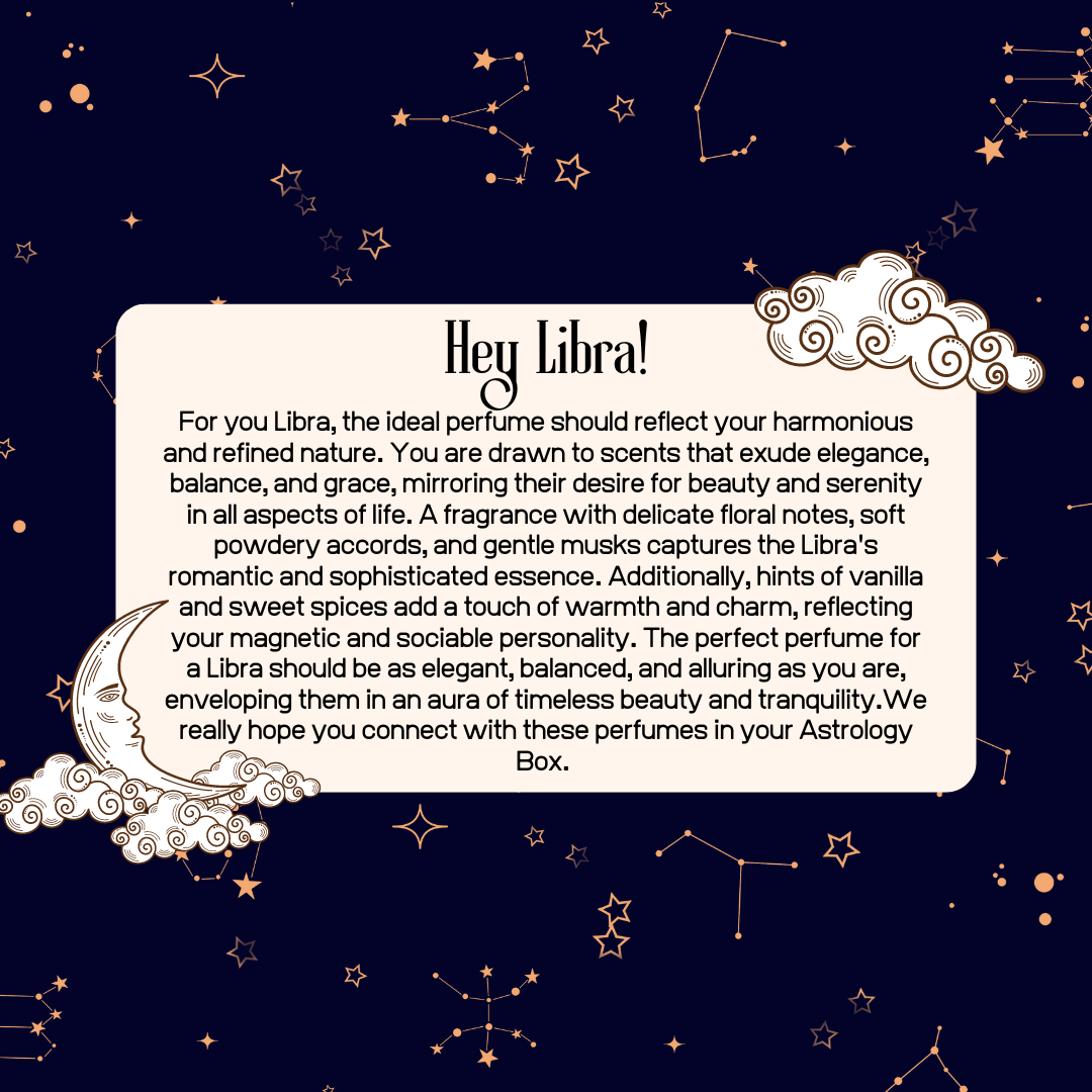 Libra Astrology Box for Her with elegant fragrance notes, harmony, beauty, dessert scent, and relaxing essence.