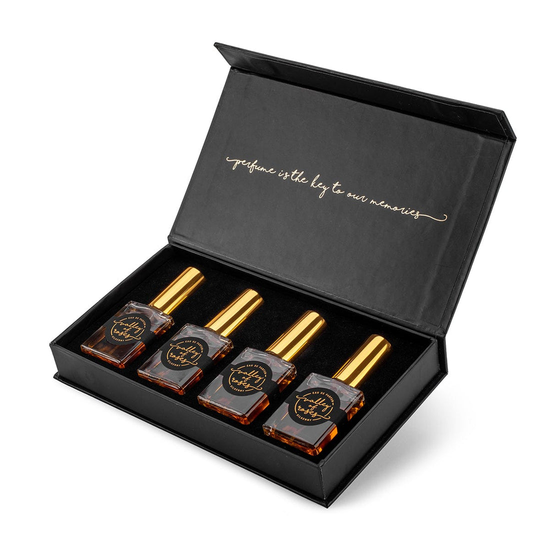 Mini's Gift Set For HER featuring four travel-size perfume bottles in a luxury box, perfect for gift giving and fragrance exploration.