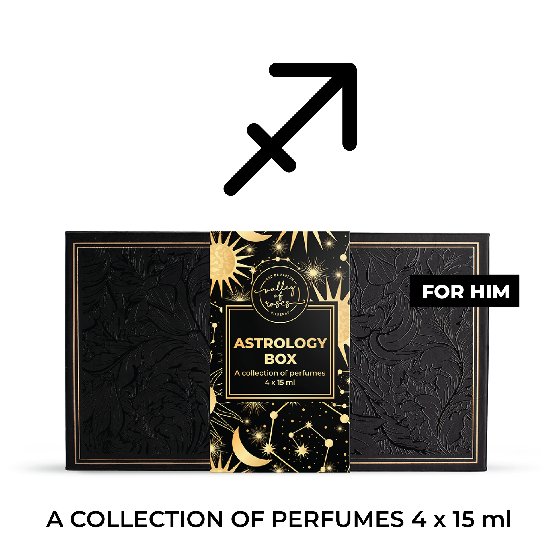 Sagittarius Astrology Box for Him - A collection of perfumes including exotic scents and uplifting notes.
