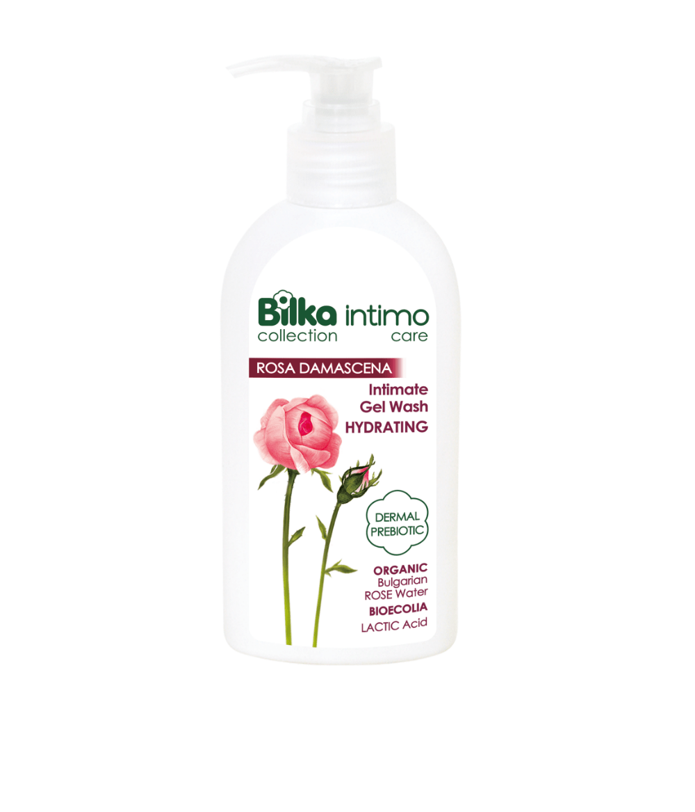 Intimate Gel Wash Hydrating ROSE – 200 ml for feminine hygiene, fresh scent, organic rose water, gentle cleansing.