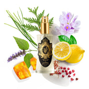 #055 INSPIRED BY... FRESH GREEN CHANCES perfume surrounded by lemon, flowers, and greenery from Valley of Roses.