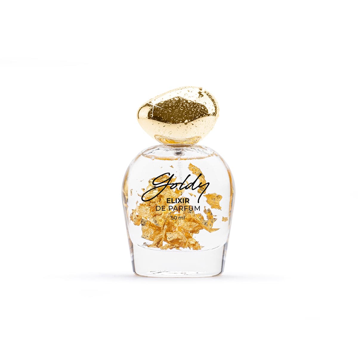 GOLDY ELIXIR DE PARFUM in elegant bottle with gold flakes, perfect perfume for special occasions, women's fragrance.